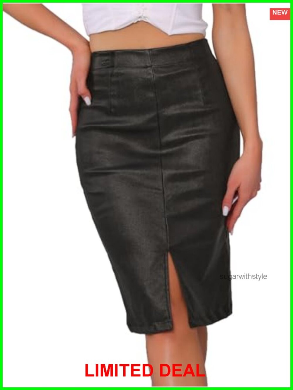 Shiny Holographic High Waist Midi Bodycon Pencil Skirt